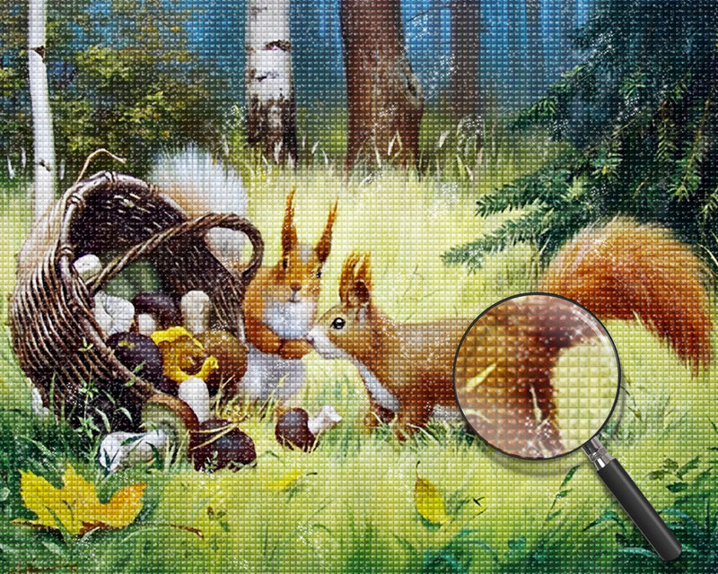 Pilze pflückende Eichhörnchen Diamond Painting