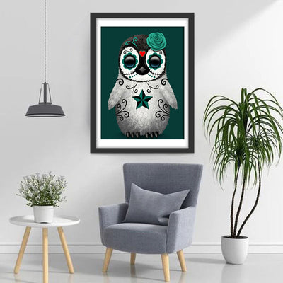 Pinguin mit grüner Rose Diamond Painting