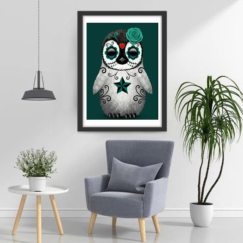Pinguin mit grüner Rose Diamond Painting