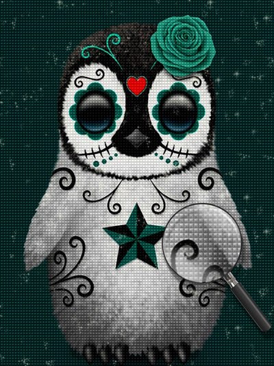 Pinguin mit grüner Rose Diamond Painting