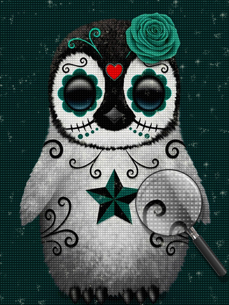 Pinguin mit grüner Rose Diamond Painting