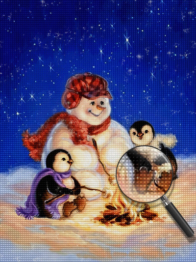 Pinguine und Schneemann unter dem Sternenhimmel Diamond Painting