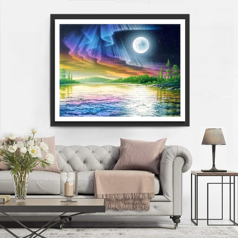 Polarlicht und Mond Diamond Painting