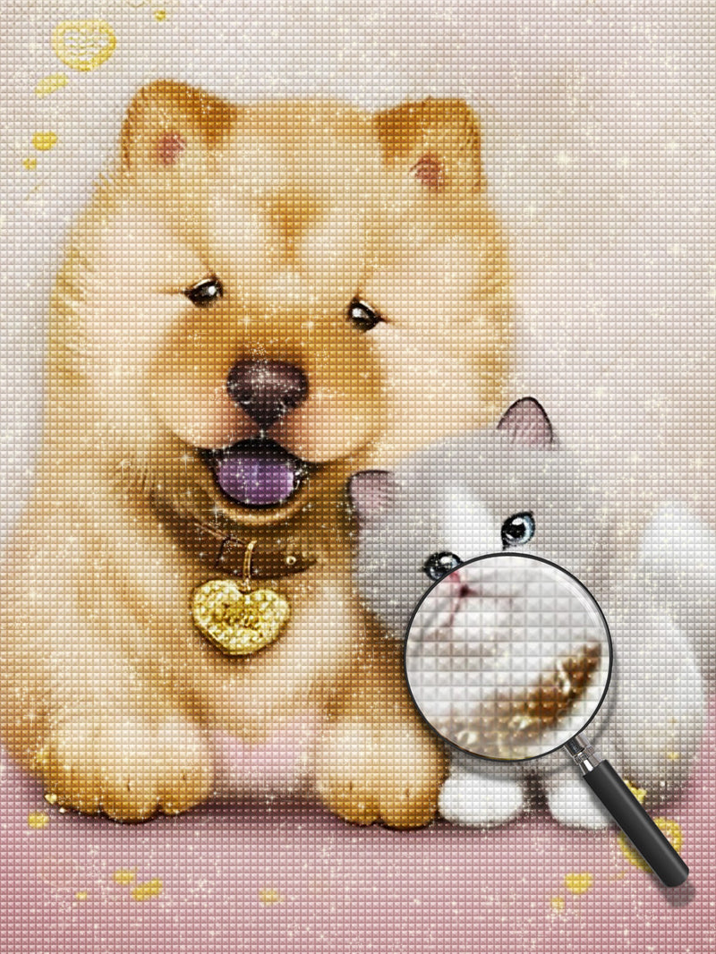 Pudel und Kätzchen Diamond Painting