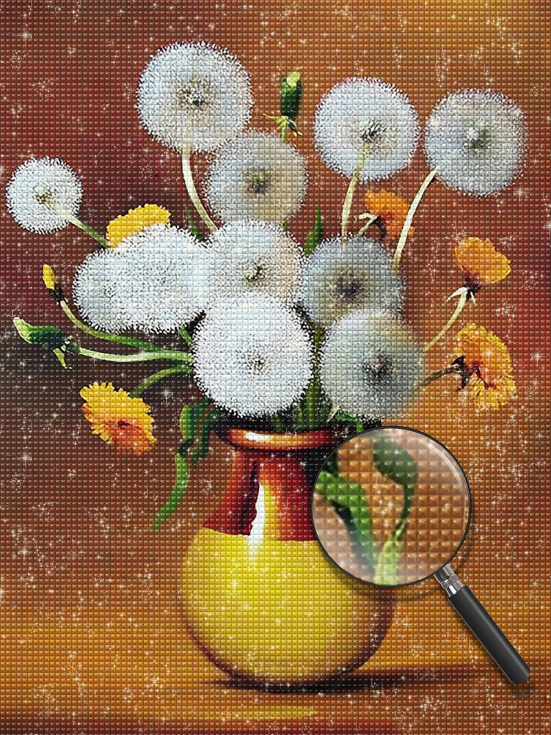 Pusteblume in der gelb-braunen Vase Diamond Painting