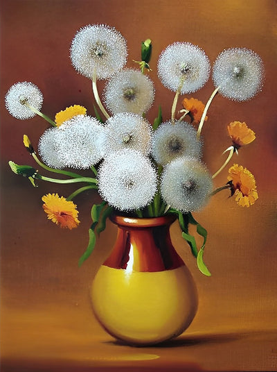 Pusteblume in der gelb-braunen Vase Diamond Painting