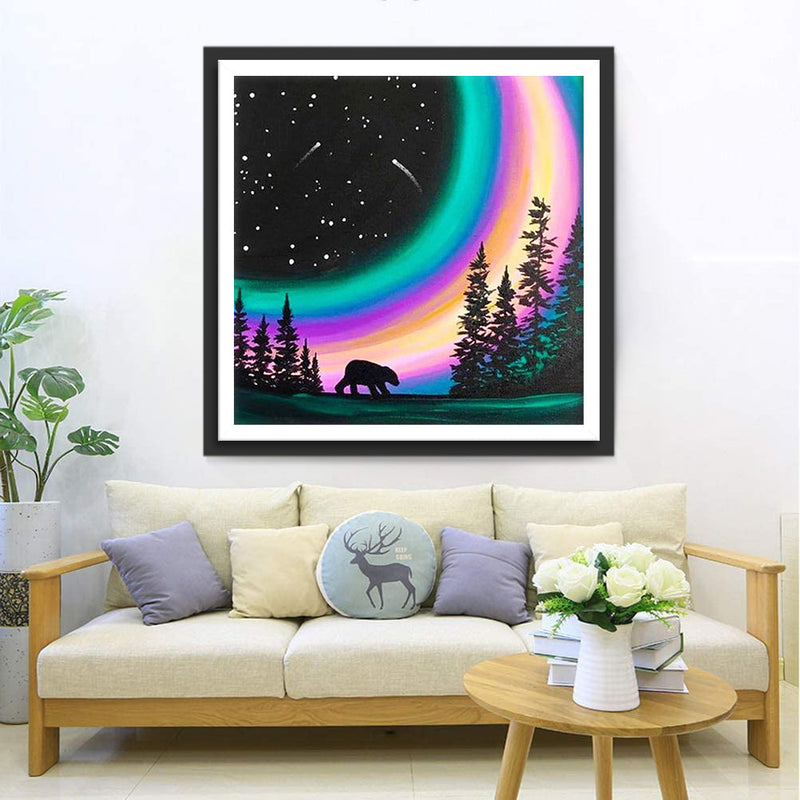 Regenbogen-Mond und Bäume Diamond Painting