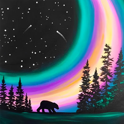 Regenbogen-Mond und Bäume Diamond Painting