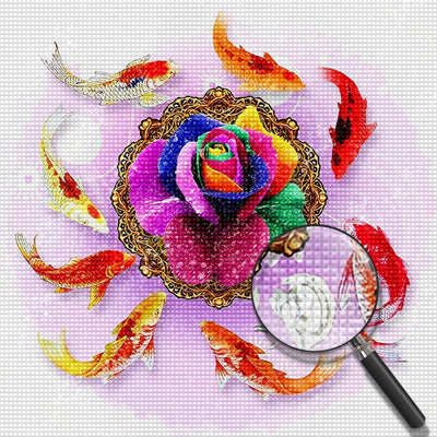 Regenbogen-Rose und Brokatkarpfen Diamond Painting