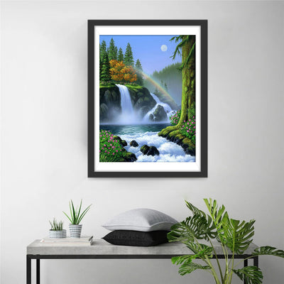 Regenbogen und Wasserfall im Sommer Diamond Painting