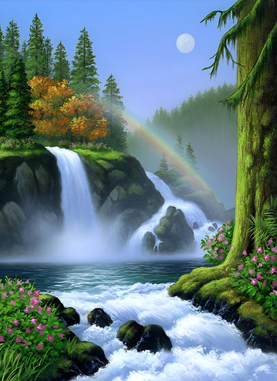 Regenbogen und Wasserfall im Sommer Diamond Painting