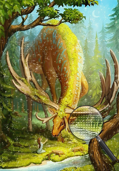 Riesiger Hirsch und Mädchen Diamond Painting