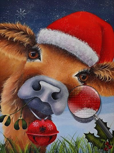 Rind mit Weihnachtsmütze Diamond Painting