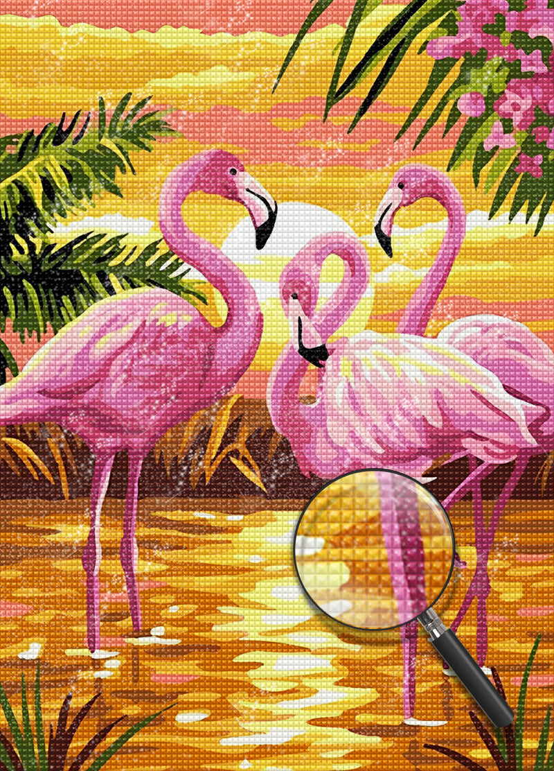 Rosa Flamingos und goldener See Diamond Painting