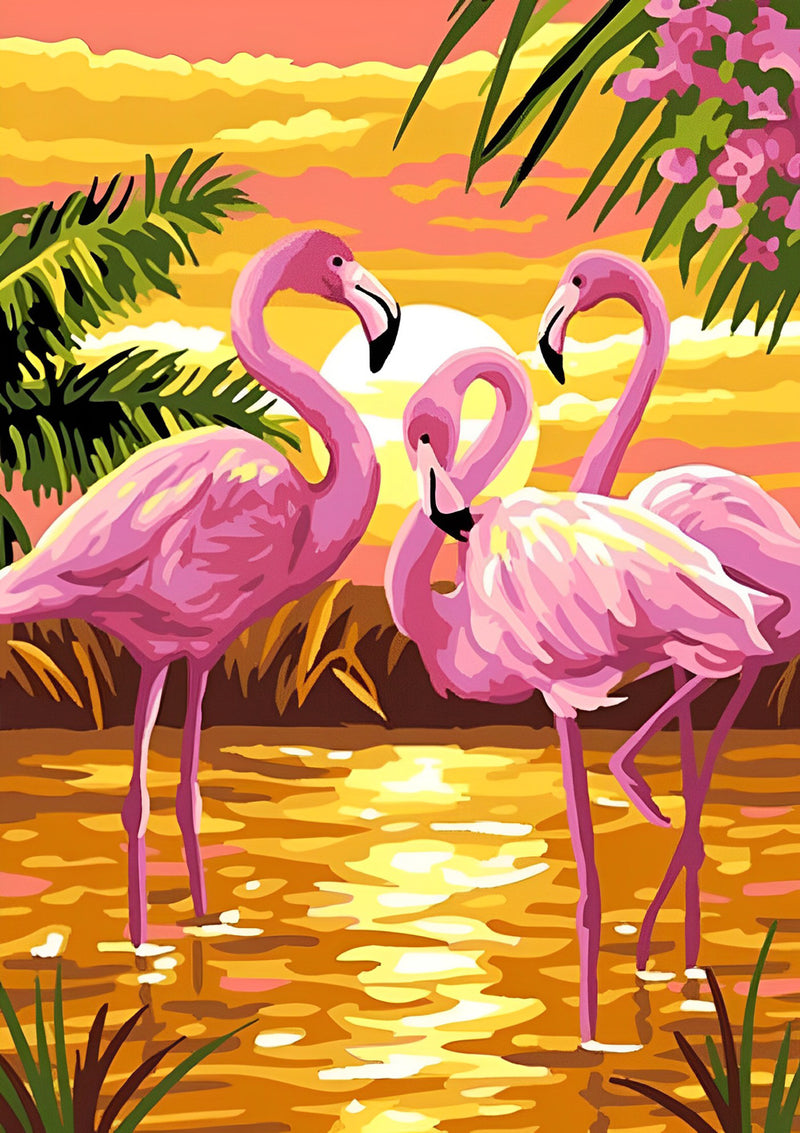 Rosa Flamingos und goldener See Diamond Painting