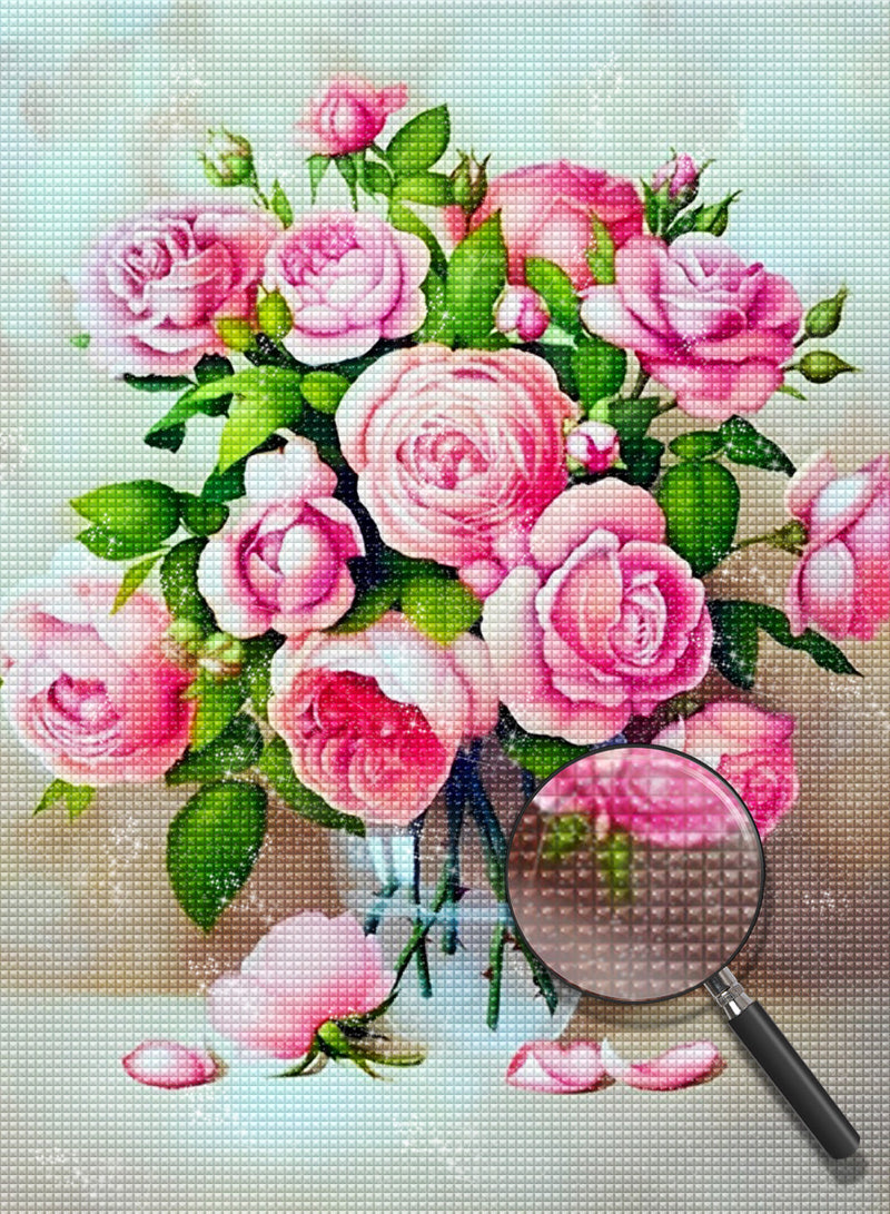 Rosa Pfingstrosen in der Glasflasche Diamond Painting