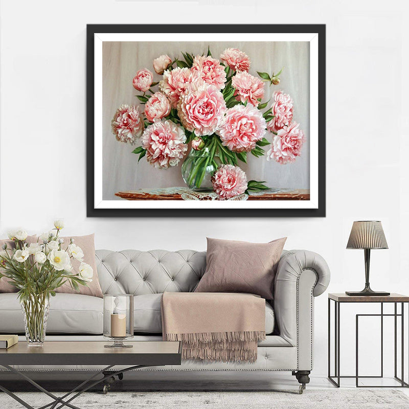 Rosa Pfingstrosen in der Vase Diamond Painting