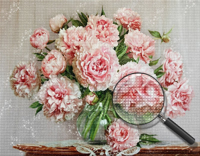 Rosa Pfingstrosen in der Vase Diamond Painting