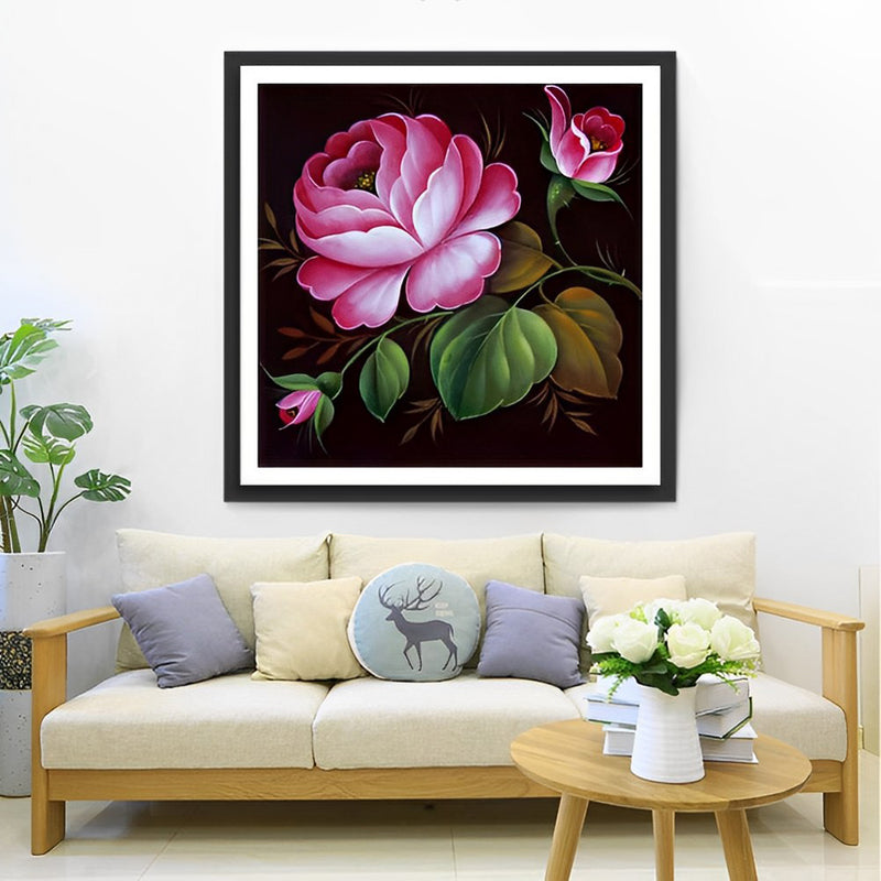 Rosa Pfingstrosen und grüne Blätter Diamond Painting