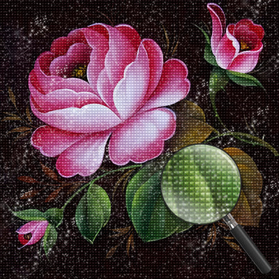 Rosa Pfingstrosen und grüne Blätter Diamond Painting