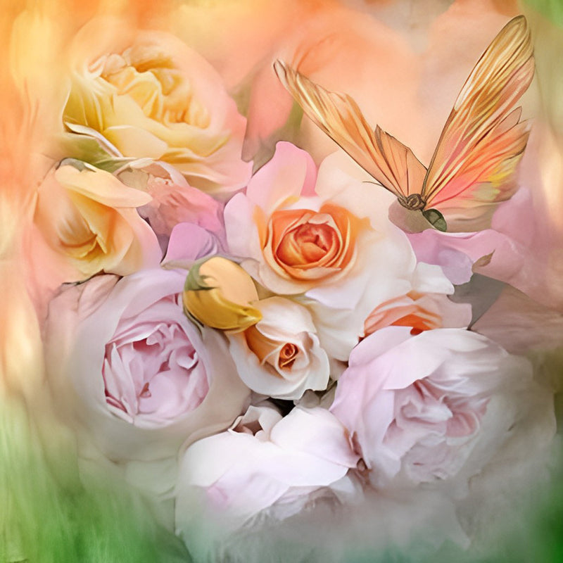 Rosa Pfingstrosen und Schmetterling Diamond Painting