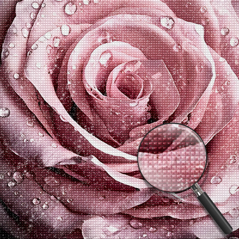 Rosa Rose mit Wassertropfen Diamond Painting