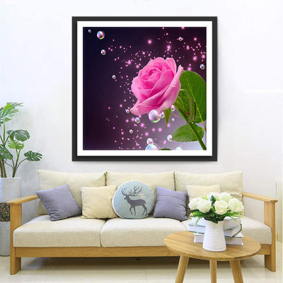 Rosa Rose und Wassertropfen Diamond Painting