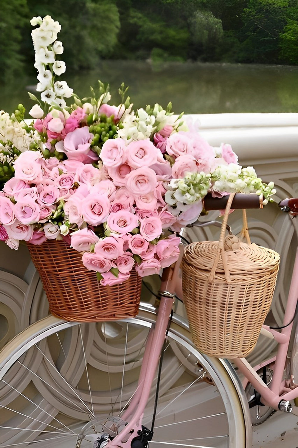 Rosa Rosen im Fahrradkorb Diamond Painting