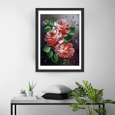 Rosa Rosen und grüne Blätter Diamond Painting