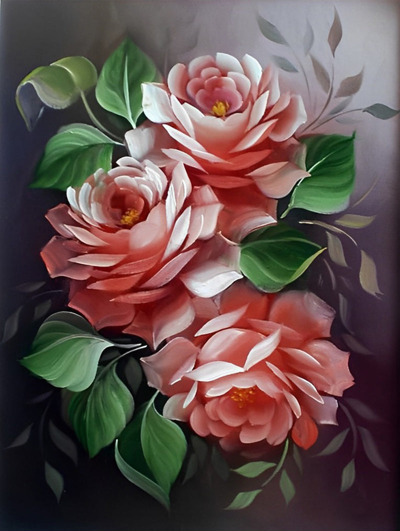 Rosa Rosen und grüne Blätter Diamond Painting