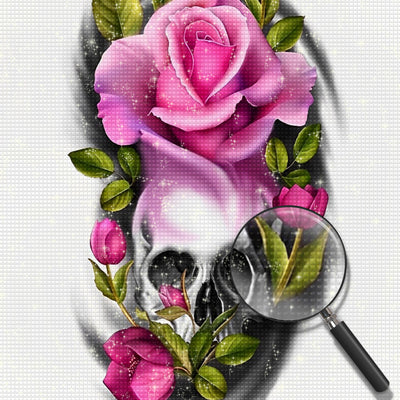 Rosa Rosen und Totenkopf Diamond Painting