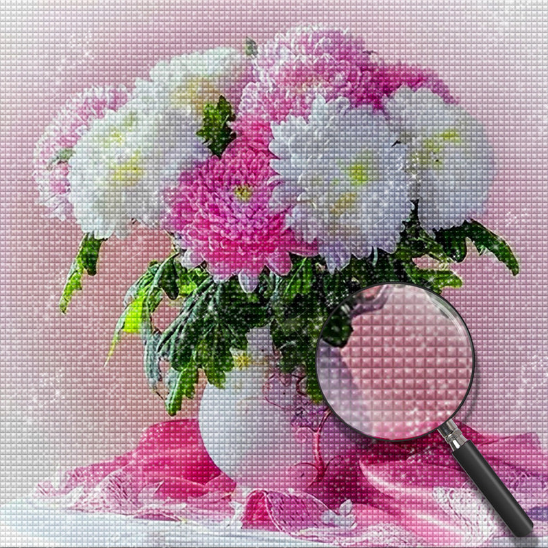 Rosa und weiße Pfingstrosen Diamond Painting