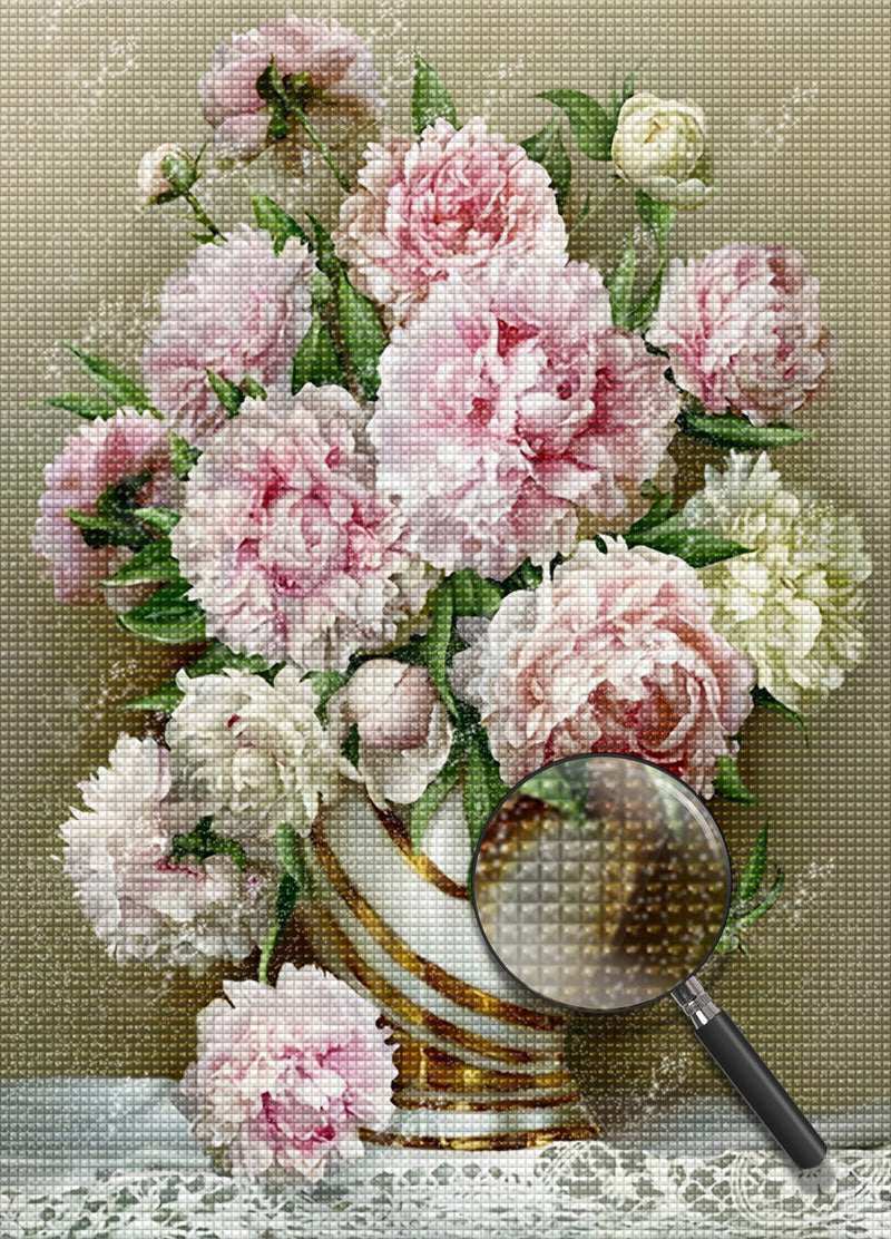 Rosa und weiße Pfingstrosen Diamond Painting