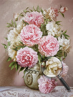 Rosa und weiße Pfingstrosen Diamond Painting