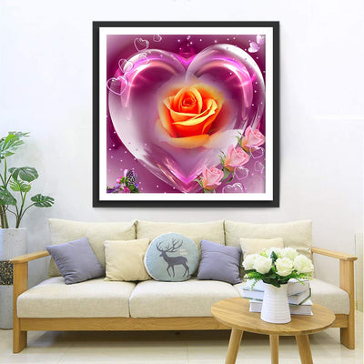 Rose im rosa Herzen Diamond Painting