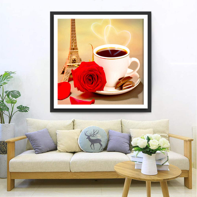 Rose, Kaffee und Eiffel Diamond Painting