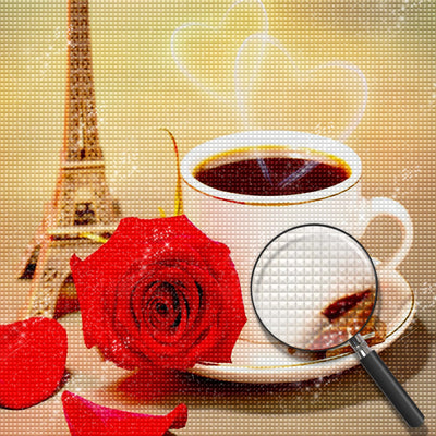 Rose, Kaffee und Eiffel Diamond Painting