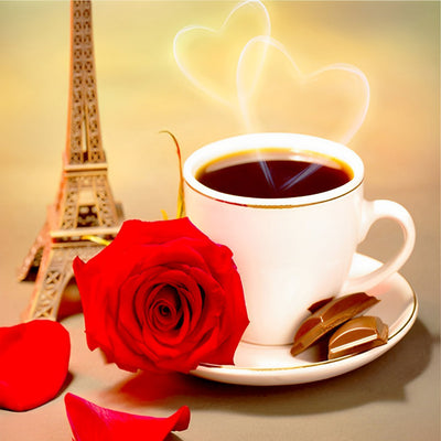 Rose, Kaffee und Eiffel Diamond Painting