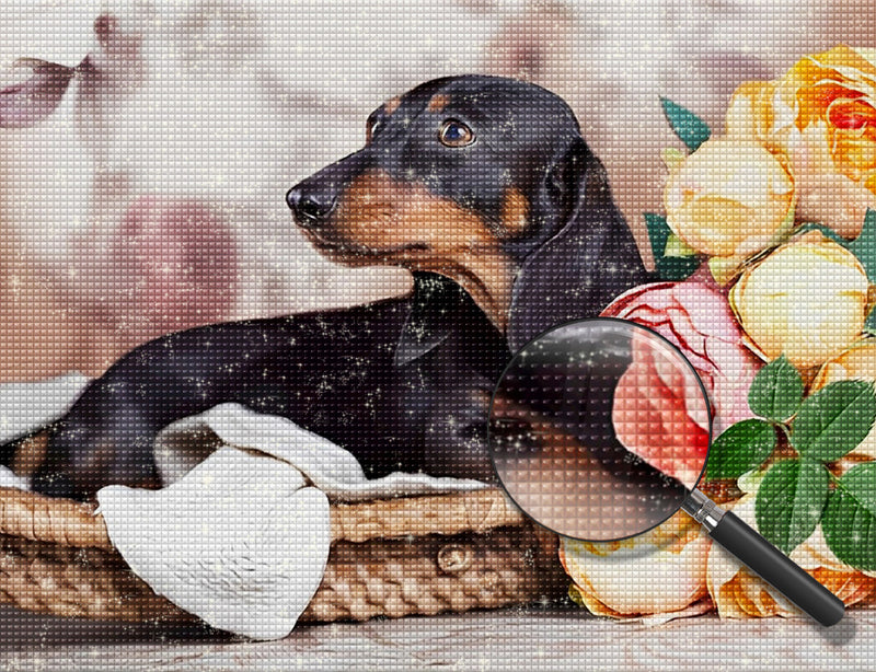 Rosen und Hund Diamond Painting