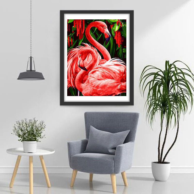 Rote Flamingos und Blumen Diamond Painting