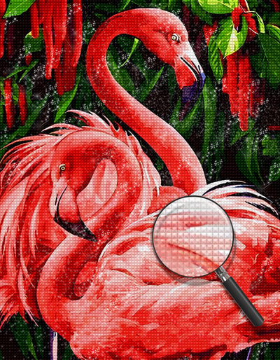 Rote Flamingos und Blumen Diamond Painting