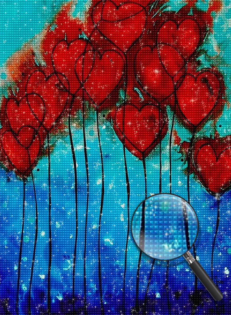 Rote herzförmige Ballons Diamond Painting