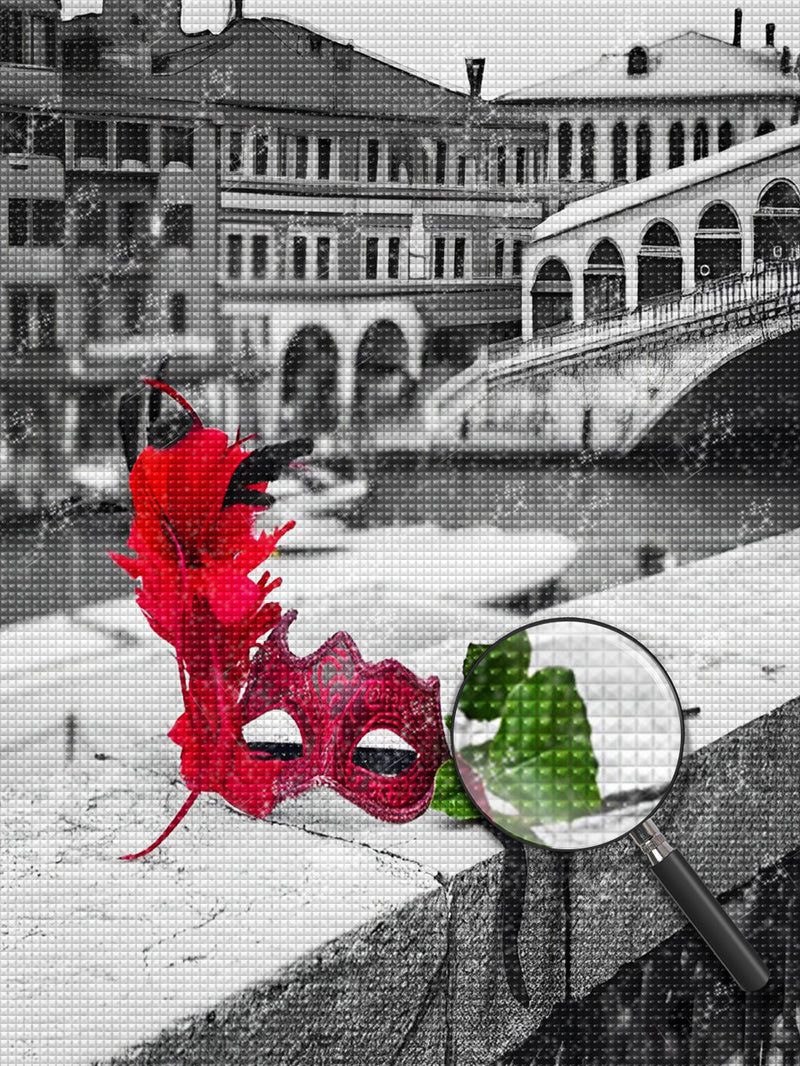 Rote Maske an der Brücke Diamond Painting