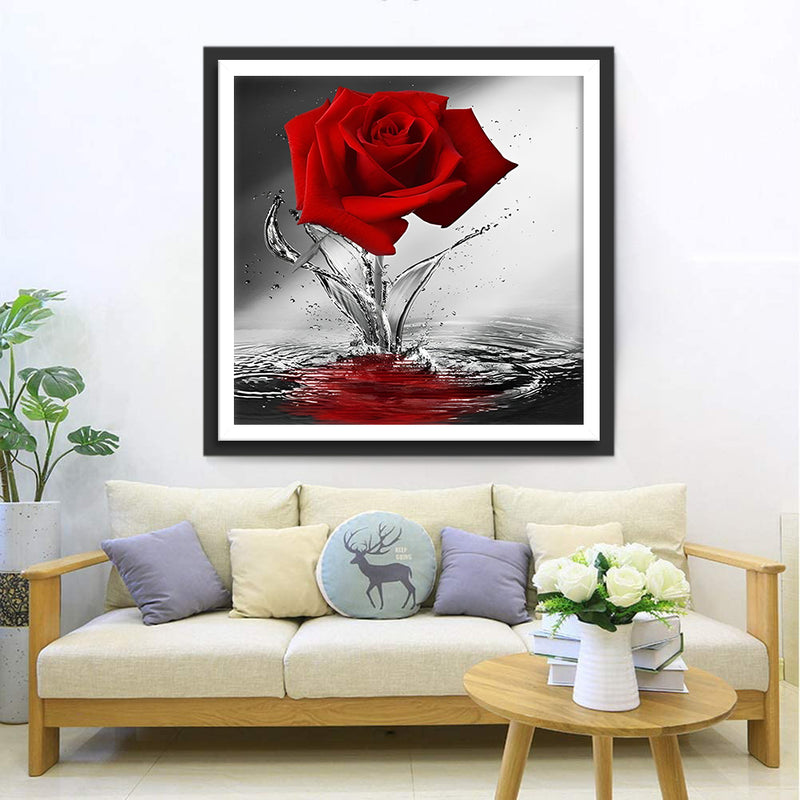 Rote Rose aus dem Wasser Diamond Painting