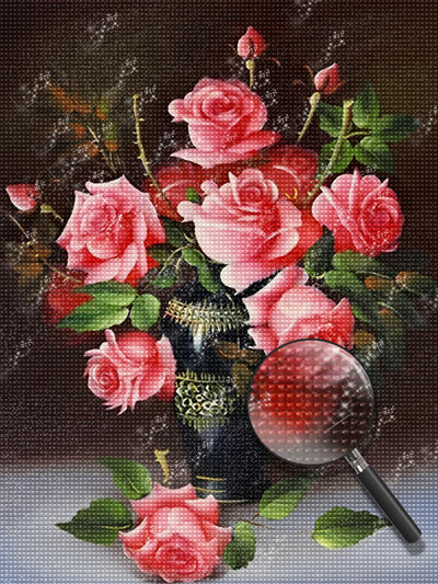 Rote Rosen in der schwarzen Vase Diamond Painting