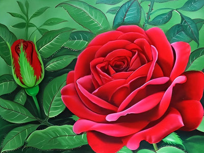 Rote Rosen und grüne Blätter Diamond Painting