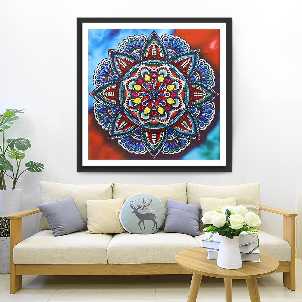 Rote und blaue Blumen Mandala Diamond Painting