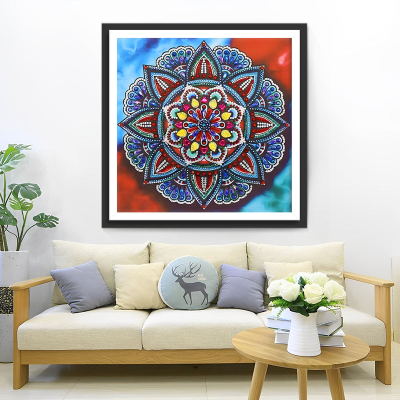 Rote und blaue Blumen Mandala Diamond Painting