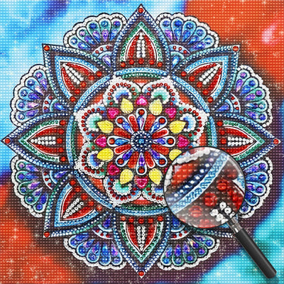 Rote und blaue Blumen Mandala Diamond Painting