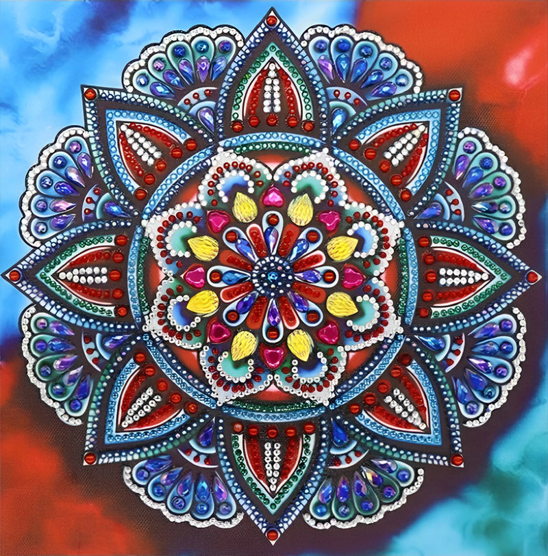 Rote und blaue Blumen Mandala Diamond Painting